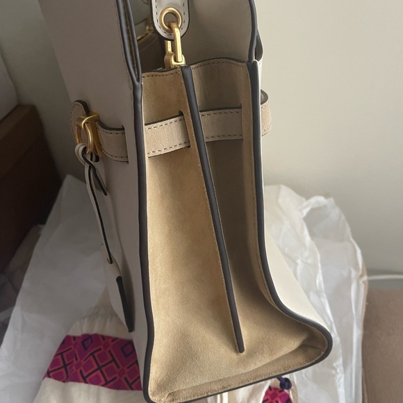 Tory Burch Small Lee Radziwill Leather and Suede Double Bag in Cream - Picture 6 of 15